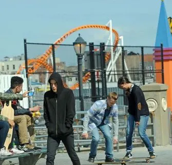 Mr. Robot: Rami Malek on set in Coney Island {behind the scenes from April 2015} #MrRobot #RamiMalek #ElliotAlderson #ConeyIsland #OnSet #BehindtheScenes: